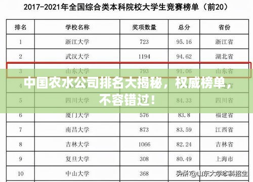 中国农水公司排名大揭秘，权威榜单，不容错过！