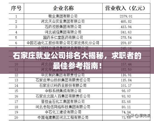 石家庄就业公司排名大揭秘，求职者的最佳参考指南！
